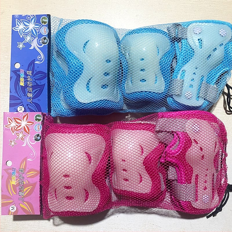 Детски комплект защитни протектори за ролери със светещи протектори за дланите, лактите и коленете — PP, пяна и слоеста мрежа