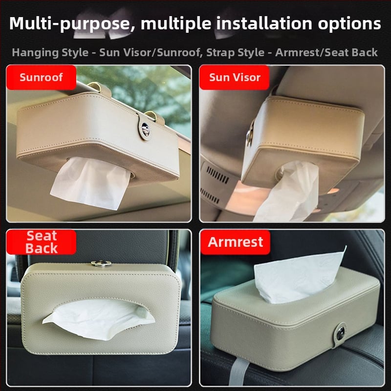 Κιβώτιο χαρτοπετσετών αυτοκινήτου με δερμάτινο φινίρισμα, μάρκα Decorate, αξεσουάρ αυτοκινήτου, διαθέσιμη προσαρμογή