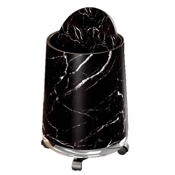 Műanyag szemetes kerékkel és tolófedéllel, vintage márványhatás, hordó alak, 12 L+ kapacitás, háztartási használatra (12 L+; tolófedél; műanyag; hordó alak; háztartási)