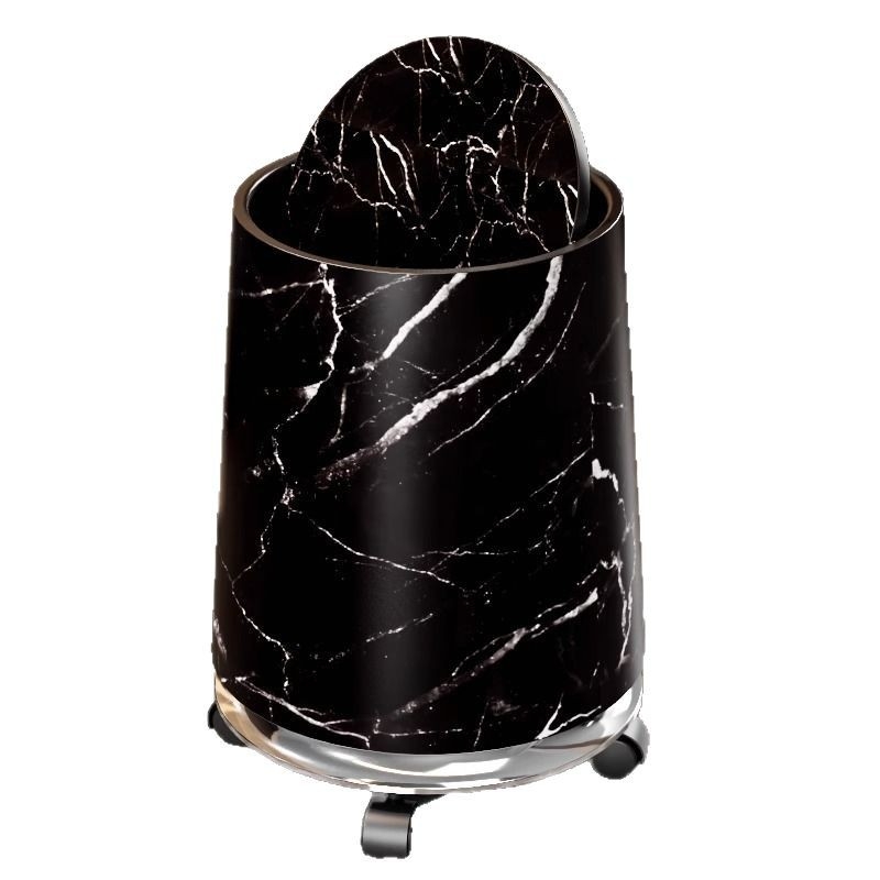 Műanyag szemetes kerékkel és tolófedéllel, vintage márványhatás, hordó alak, 12 L+ kapacitás, háztartási használatra (12 L+; tolófedél; műanyag; hordó alak; háztartási)