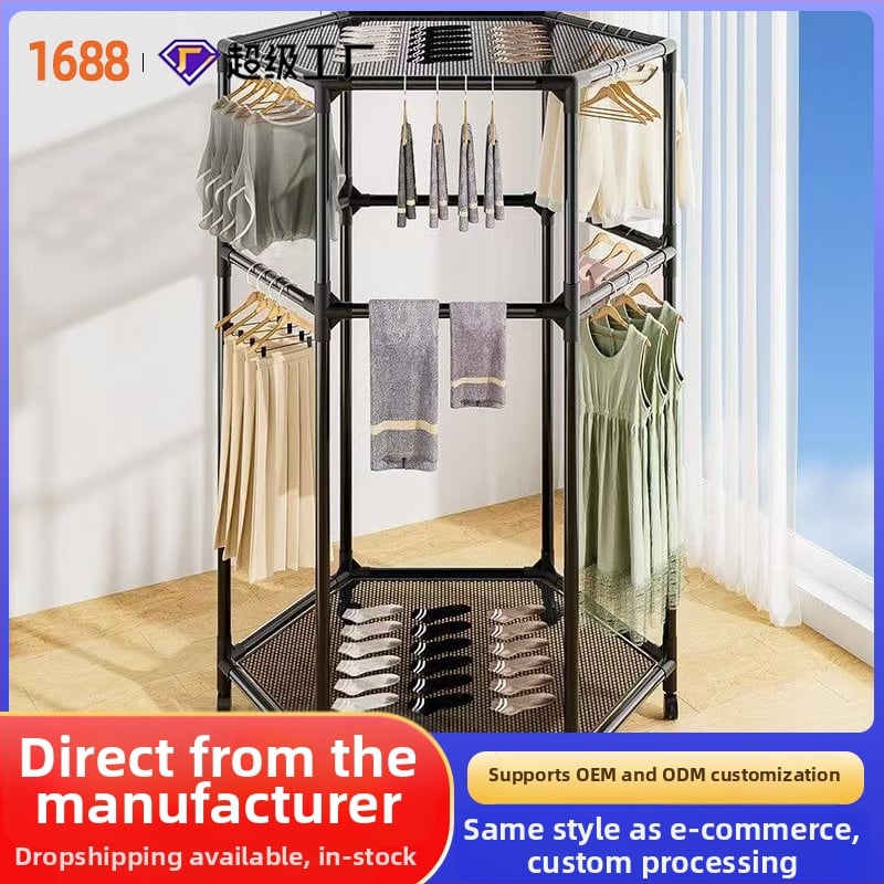 Padlón álló szárítórács, hexagonális 16 csővel, görgőkkel mozgatható, forgó, és szárító hálóval