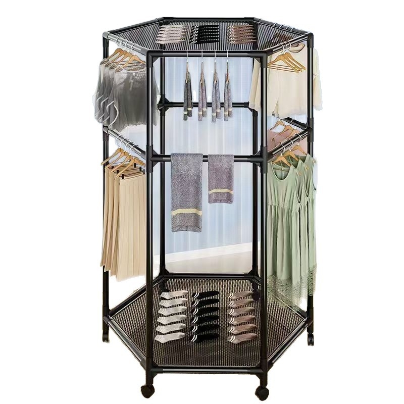 Padlón álló szárítórács, hexagonális 16 csővel, görgőkkel mozgatható, forgó, és szárító hálóval