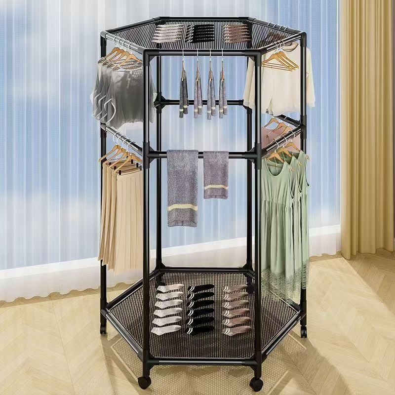 Padlón álló szárítórács, hexagonális 16 csővel, görgőkkel mozgatható, forgó, és szárító hálóval