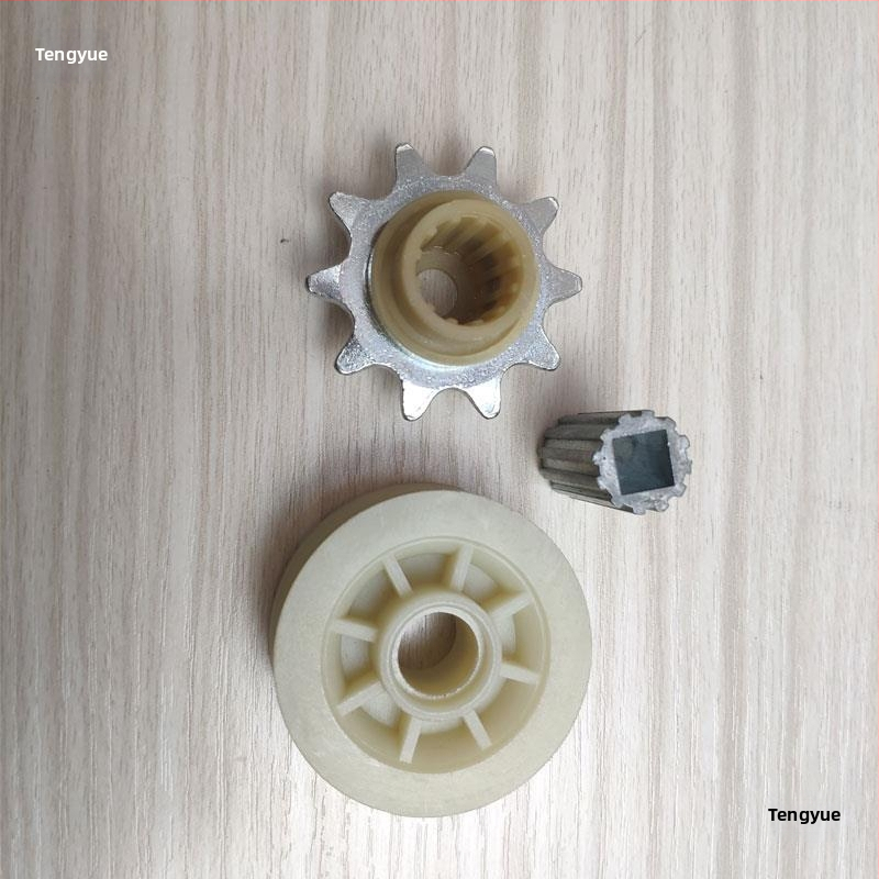 Set dielov pre pohon garážových dverí s ručným odpojením pri výpadku napájania, model Mypj-1, obsahuje vodiacu lištu, vodítko kolies a ozubené koliesko