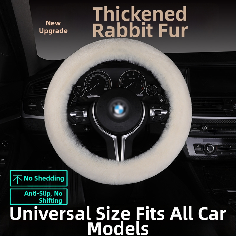 Set poťahov volantu z umelej kožušiny – protiskúšavý, teplý, univerzálna kompatibilita, obsahuje vankúš na sedadlo z kožušiny