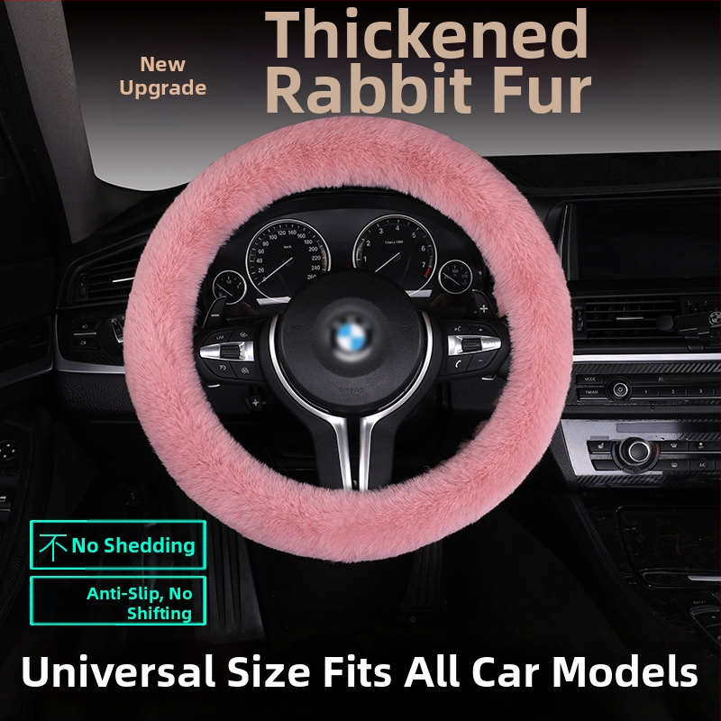 Set poťahov volantu z umelej kožušiny – protiskúšavý, teplý, univerzálna kompatibilita, obsahuje vankúš na sedadlo z kožušiny