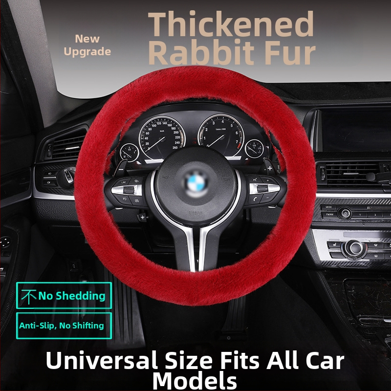 Set poťahov volantu z umelej kožušiny – protiskúšavý, teplý, univerzálna kompatibilita, obsahuje vankúš na sedadlo z kožušiny