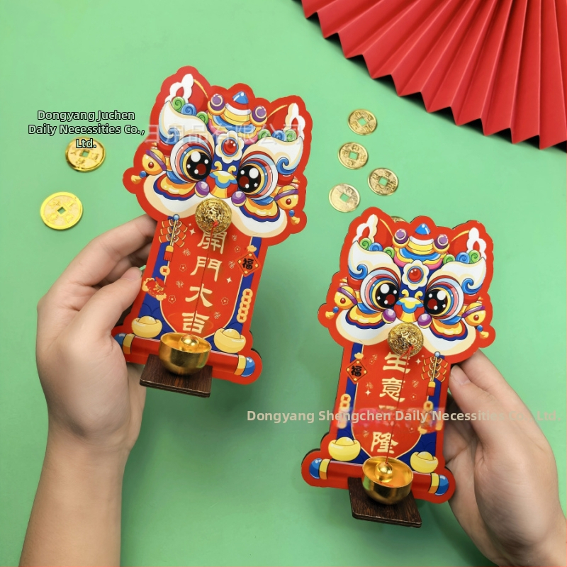 Visací doplnok – drevo, ručne vyrobené, Lion Doorbell, Štýl: roztomilý/retro/kreatívny/čínske, Kód: Magnetic Doorbell Refrigerator Sticker