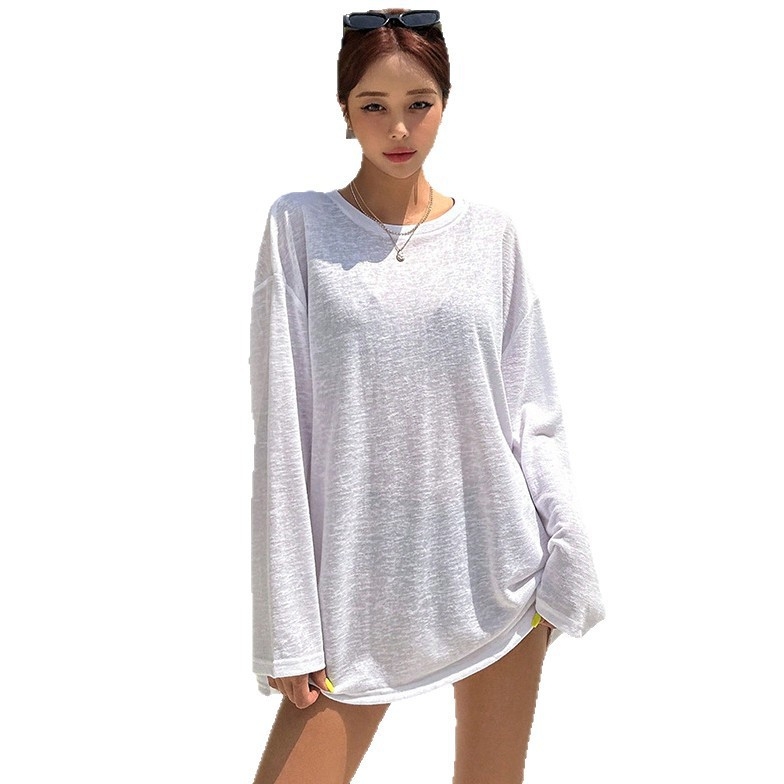 Ženska bluza za zaštitu od sunca na plaži, lagana, širokog kroja, dugi rukavi, bambus tkanina ravnog pletenja, 80% poliester, podstava poliester 20%, 260 g/m²