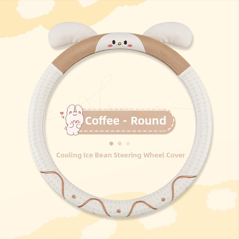 Povlak na volantu auta – kreslený dizajn so zajačikom, povrch z ľadového hodvábu, všetky ročné obdobia, univerzálne uchytenie, ľahká inštalácia