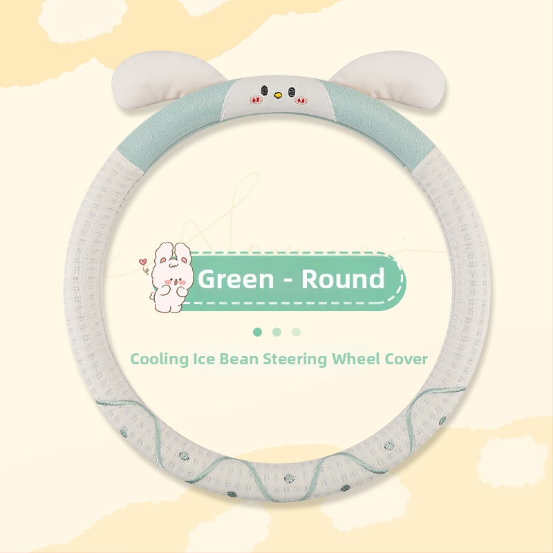 Povlak na volantu auta – kreslený dizajn so zajačikom, povrch z ľadového hodvábu, všetky ročné obdobia, univerzálne uchytenie, ľahká inštalácia