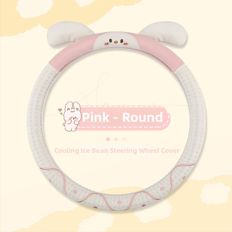 Povlak na volantu auta – kreslený dizajn so zajačikom, povrch z ľadového hodvábu, všetky ročné obdobia, univerzálne uchytenie, ľahká inštalácia