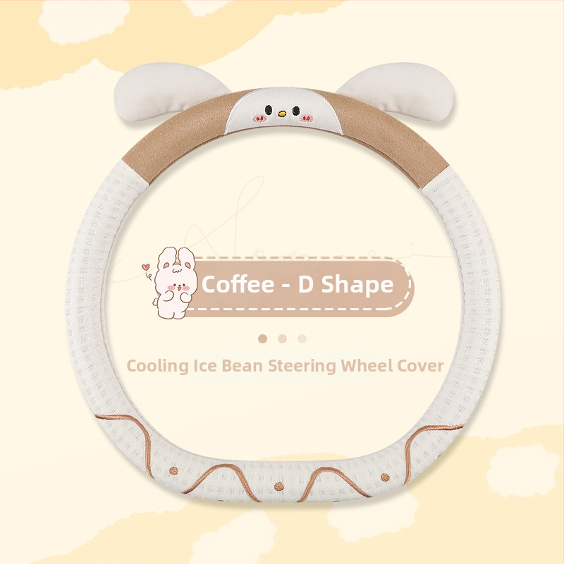 Povlak na volantu auta – kreslený dizajn so zajačikom, povrch z ľadového hodvábu, všetky ročné obdobia, univerzálne uchytenie, ľahká inštalácia