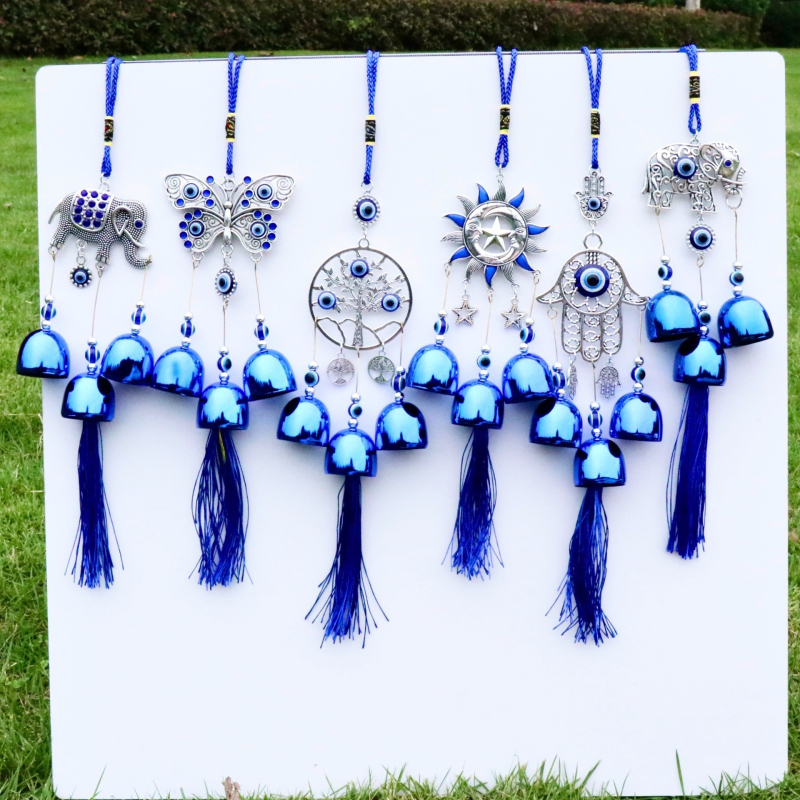 Pandantiv cu ochiul rău și sunet de vânt — ornament metalic cu clopot, finisaj metal vechi, origine Zhejiang, ambalaj cutie de carton