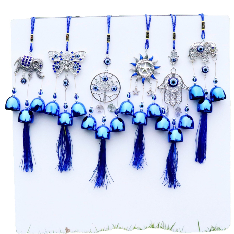 Pandantiv cu ochiul rău și sunet de vânt — ornament metalic cu clopot, finisaj metal vechi, origine Zhejiang, ambalaj cutie de carton