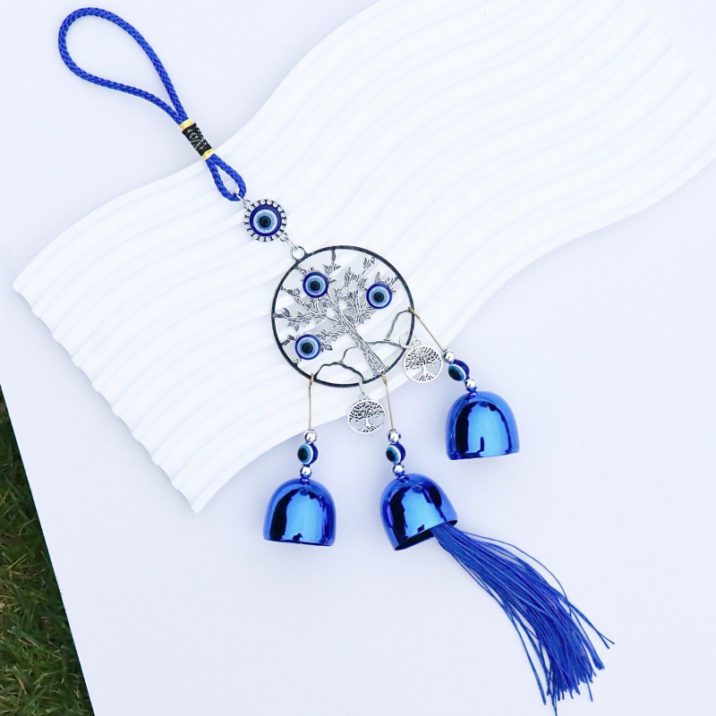 Pandantiv cu ochiul rău și sunet de vânt — ornament metalic cu clopot, finisaj metal vechi, origine Zhejiang, ambalaj cutie de carton