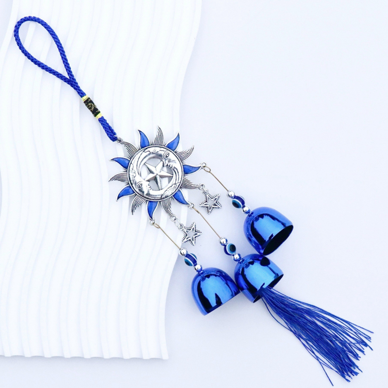 Pandantiv cu ochiul rău și sunet de vânt — ornament metalic cu clopot, finisaj metal vechi, origine Zhejiang, ambalaj cutie de carton