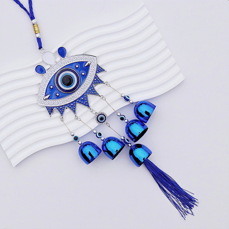 Pandantiv cu ochiul rău și sunet de vânt — ornament metalic cu clopot, finisaj metal vechi, origine Zhejiang, ambalaj cutie de carton