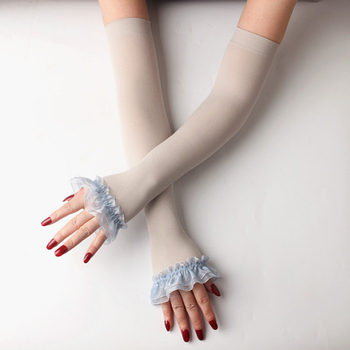 Dug rukav za zaštitu od sunca s otvorenom mrežastom čipkom, Ice Silk modal-spandex mješavina, dizajn bez prstiju