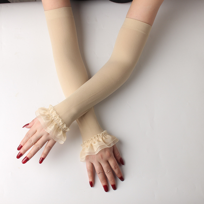 Dug rukav za zaštitu od sunca s otvorenom mrežastom čipkom, Ice Silk modal-spandex mješavina, dizajn bez prstiju