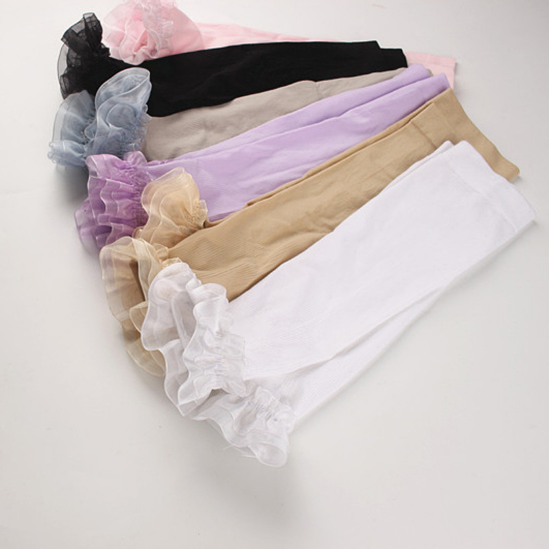 Dug rukav za zaštitu od sunca s otvorenom mrežastom čipkom, Ice Silk modal-spandex mješavina, dizajn bez prstiju