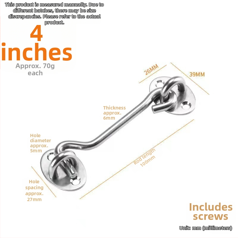 Nerezový okenný háčik – model Window Wind Hook, Materiál: nerezová oceľ, Povrchová úprava: lesklá elektroplatňa, Použitie: dverový/okenný zámok, Značka: Three Cats