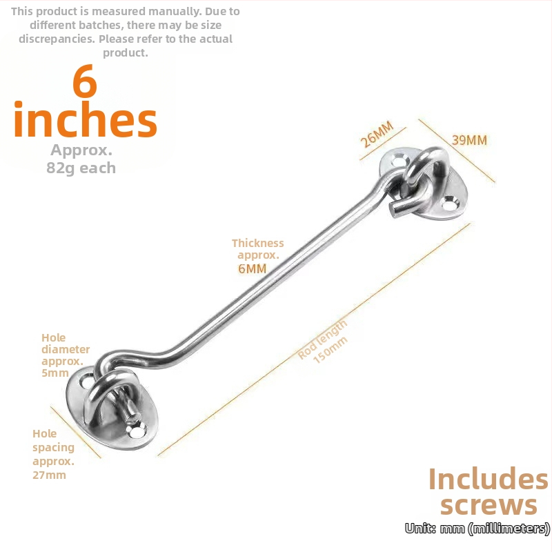 Nerezový okenný háčik – model Window Wind Hook, Materiál: nerezová oceľ, Povrchová úprava: lesklá elektroplatňa, Použitie: dverový/okenný zámok, Značka: Three Cats