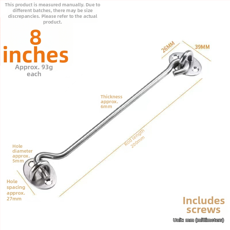 Nerezový okenný háčik – model Window Wind Hook, Materiál: nerezová oceľ, Povrchová úprava: lesklá elektroplatňa, Použitie: dverový/okenný zámok, Značka: Three Cats