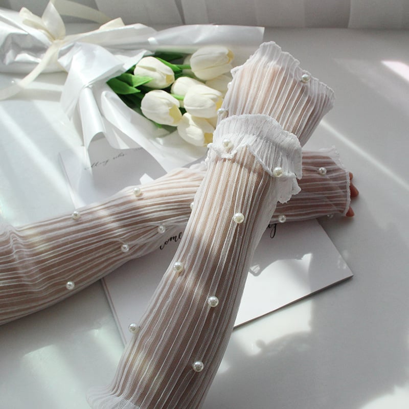 Korejskog stila čipkaste sun sleeves za žene, UV zaštita, jednobojni uzorak, ljeto