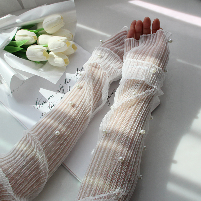 Korejskog stila čipkaste sun sleeves za žene, UV zaštita, jednobojni uzorak, ljeto