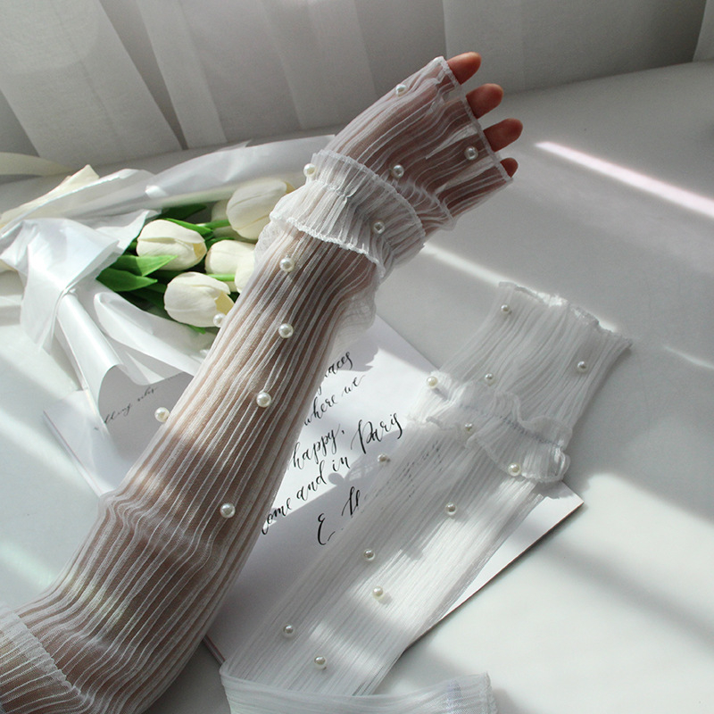 Korejskog stila čipkaste sun sleeves za žene, UV zaštita, jednobojni uzorak, ljeto