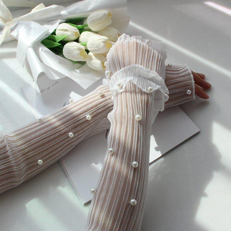 Korejskog stila čipkaste sun sleeves za žene, UV zaštita, jednobojni uzorak, ljeto