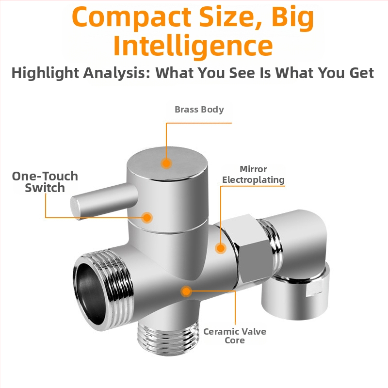 Sprchový delič vody, meď, chrómovaný, 3-ramenný Tee adaptér, 20 mm odbočka, max teplota 120°C