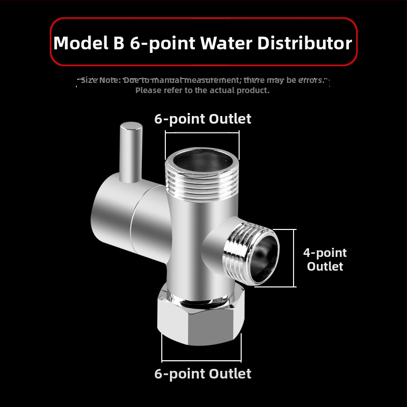 Sprchový delič vody, meď, chrómovaný, 3-ramenný Tee adaptér, 20 mm odbočka, max teplota 120°C