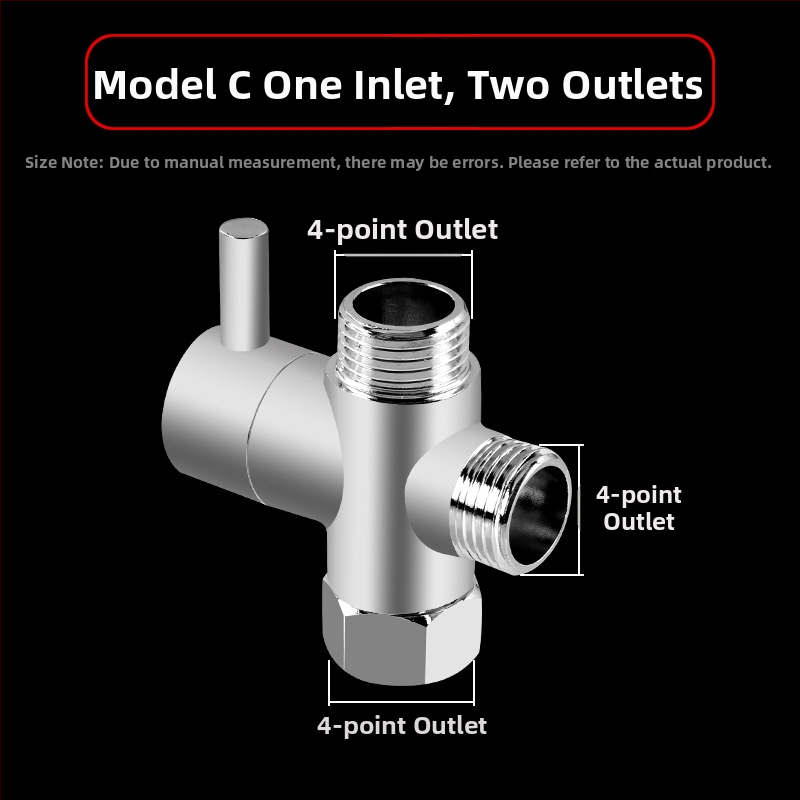 Sprchový delič vody, meď, chrómovaný, 3-ramenný Tee adaptér, 20 mm odbočka, max teplota 120°C