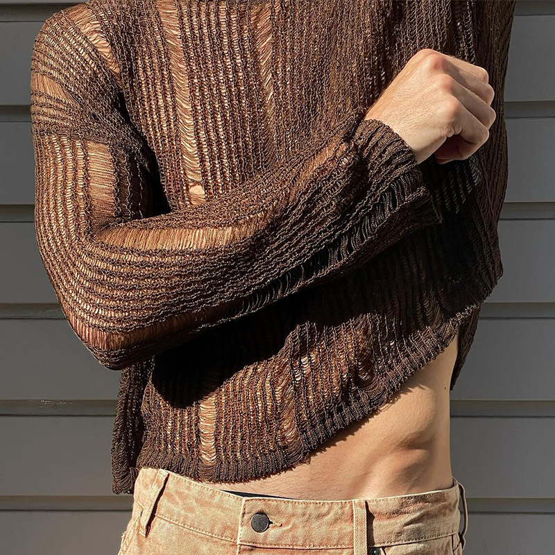 Muška majica s dugim rukavima, slim fit, stojeći ovratnik, poliester, geometrijski uzorak