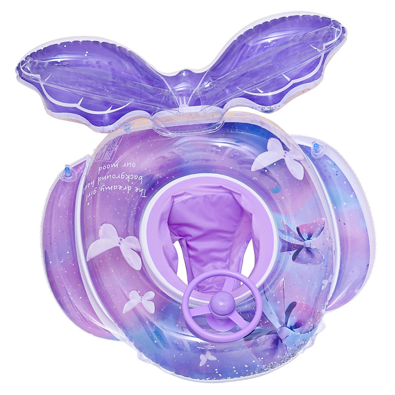 Inel de înot cu spate gonflabil pentru copii, design cu fluture, PVC ecologic, grosime 0,21 mm, umflare manuală, pentru piscină, lac și mare (3–6 ani)