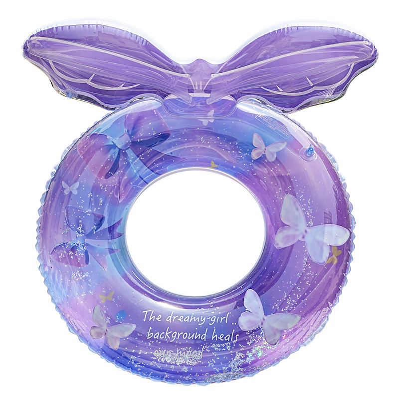 Inel de înot cu spate gonflabil pentru copii, design cu fluture, PVC ecologic, grosime 0,21 mm, umflare manuală, pentru piscină, lac și mare (3–6 ani)