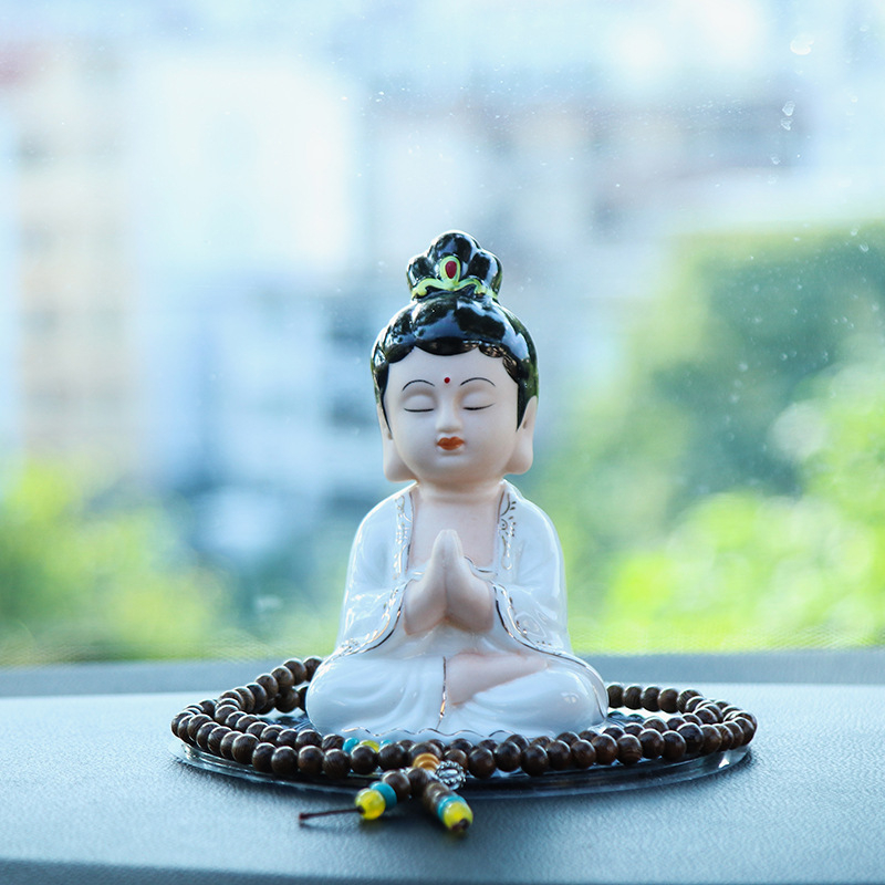 Автомобилна керамична статуетка Буда Майтрея, декоративна за централна конзола, китайски традиционен стил