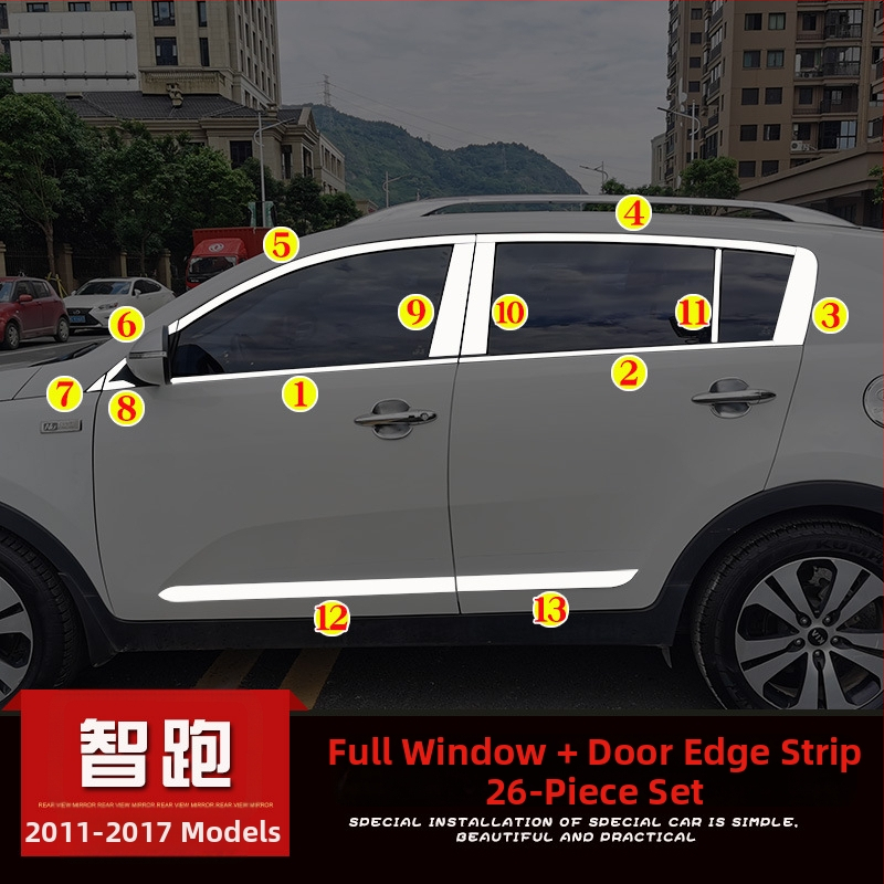 Just Right Kia Sportage 2011-2017 Dekoratívna lesklá lišta okna a rámu dverí, lesklý dekoratívny prúžok, úprava kľučky dverí