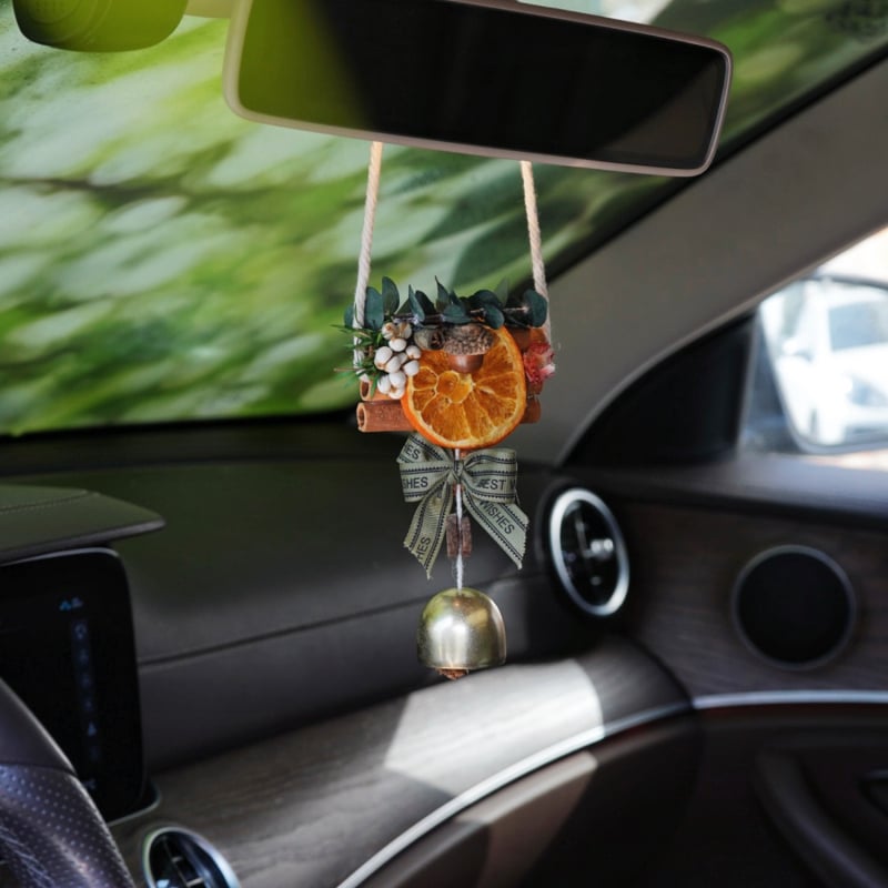 Auto aromaterapijski ukras s komadićem naranče, drveni držač parfema, ručno izrađeno suho cvijeće, DIY dekoracija