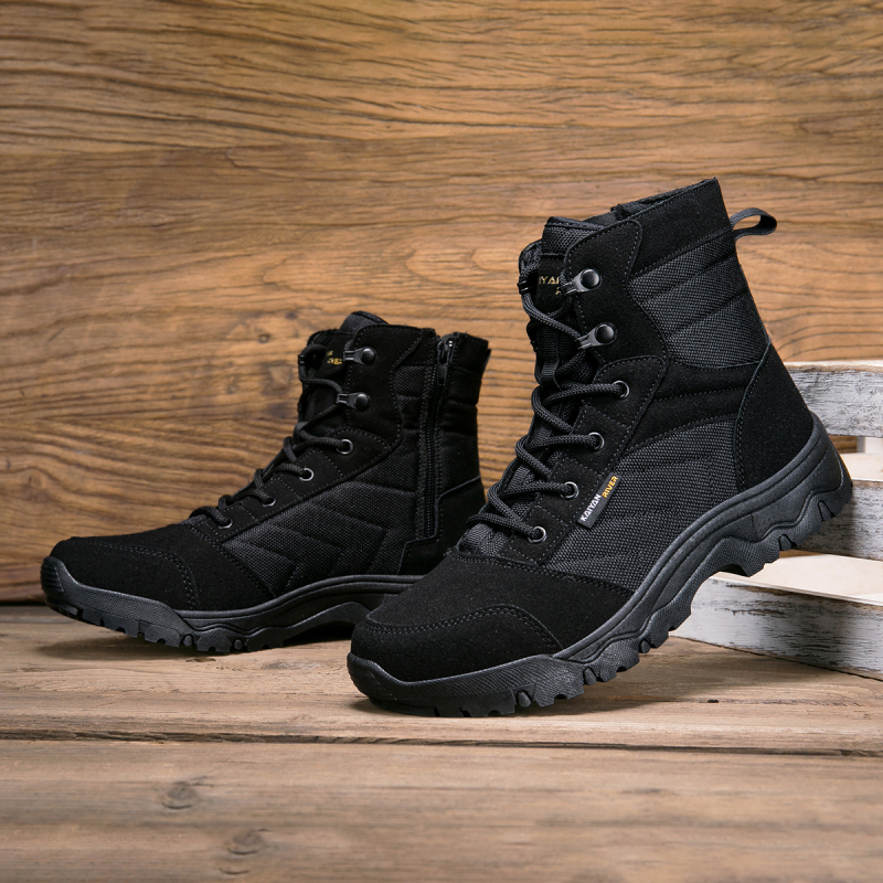 Vysoké vonkajšie vojenské topánky, zvrchu koža, semiš a Oxford textil, priedušné, protišmykové taktické topánky na turistiku, kemping, beh, cyklistiku | Unisex dospelí
