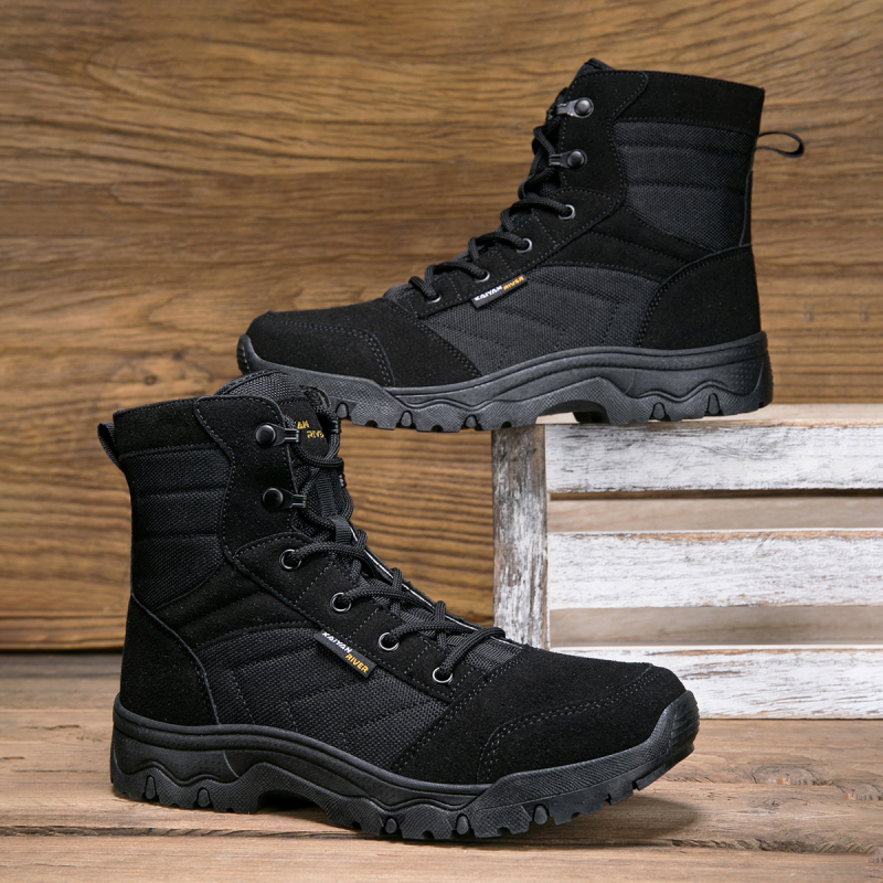 Vysoké vonkajšie vojenské topánky, zvrchu koža, semiš a Oxford textil, priedušné, protišmykové taktické topánky na turistiku, kemping, beh, cyklistiku | Unisex dospelí