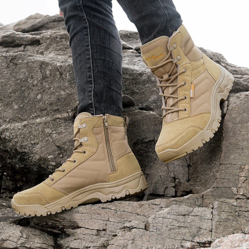 Vysoké vonkajšie vojenské topánky, zvrchu koža, semiš a Oxford textil, priedušné, protišmykové taktické topánky na turistiku, kemping, beh, cyklistiku | Unisex dospelí