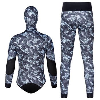 DUNLIU 3 mm ribolovno-lovački kostim, 5 mm dvodijelni kapuljačasti Smooth-Skin ronilački wetsuit, kamuflažni topli kostim za plivanje i surfanje