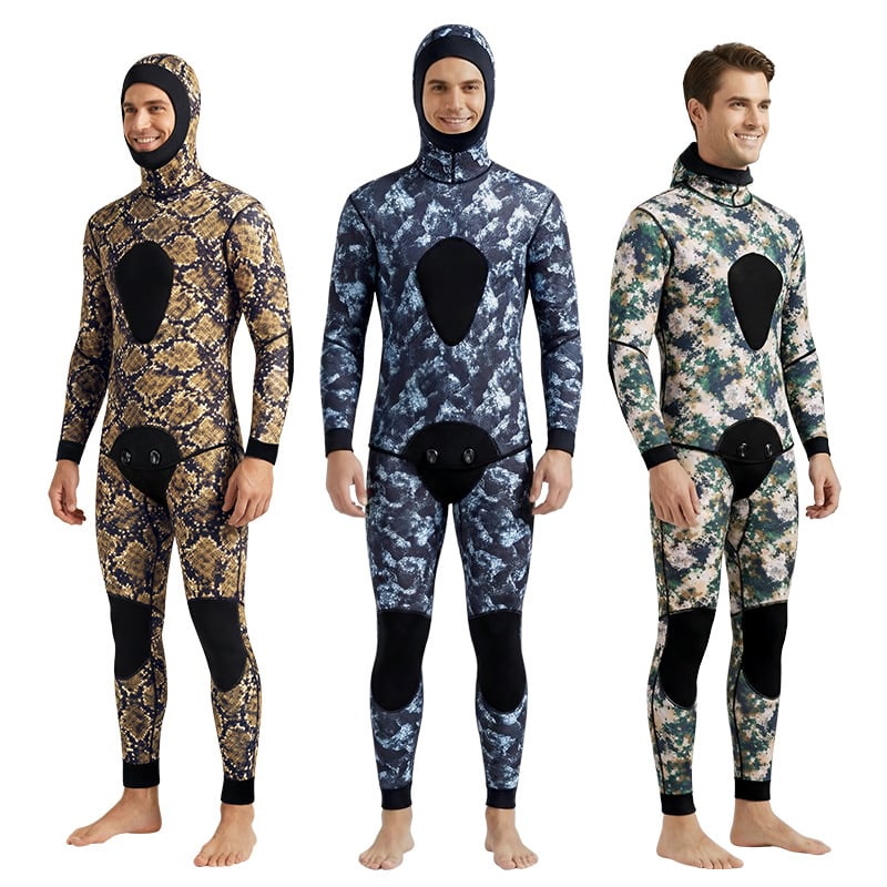 DUNLIU 3 mm ribolovno-lovački kostim, 5 mm dvodijelni kapuljačasti Smooth-Skin ronilački wetsuit, kamuflažni topli kostim za plivanje i surfanje