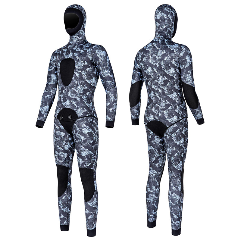 DUNLIU 3 mm ribolovno-lovački kostim, 5 mm dvodijelni kapuljačasti Smooth-Skin ronilački wetsuit, kamuflažni topli kostim za plivanje i surfanje
