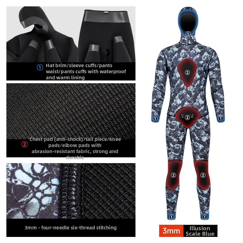 DUNLIU 3 mm ribolovno-lovački kostim, 5 mm dvodijelni kapuljačasti Smooth-Skin ronilački wetsuit, kamuflažni topli kostim za plivanje i surfanje