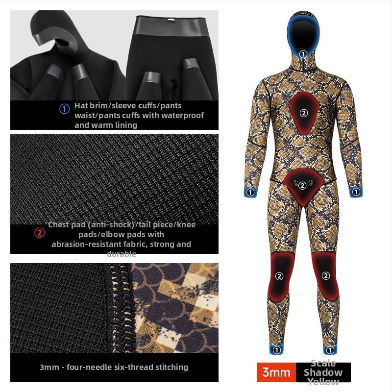 DUNLIU 3 mm ribolovno-lovački kostim, 5 mm dvodijelni kapuljačasti Smooth-Skin ronilački wetsuit, kamuflažni topli kostim za plivanje i surfanje