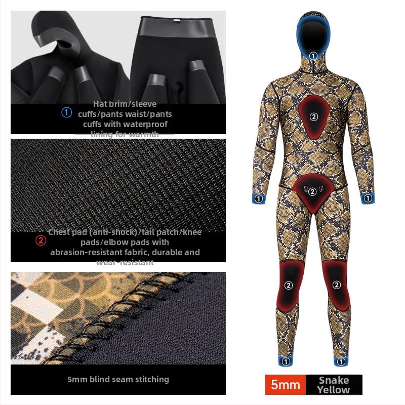 DUNLIU 3 mm ribolovno-lovački kostim, 5 mm dvodijelni kapuljačasti Smooth-Skin ronilački wetsuit, kamuflažni topli kostim za plivanje i surfanje